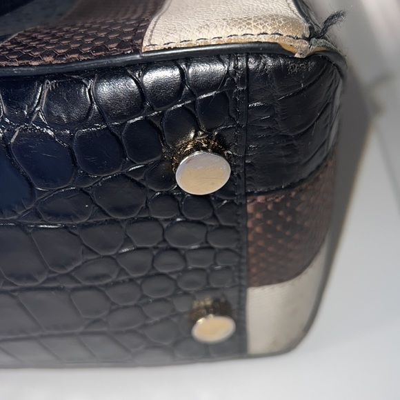 Henri Bendel multi textured striped satchel with chain link accents - Picture 10 of 16